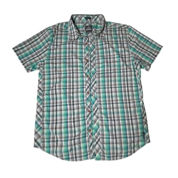 Prana Mens Slim Fit XL Green/Gray Plaid Short Sleeve Button-Up Shirt X-Large - Picture 12 of 12